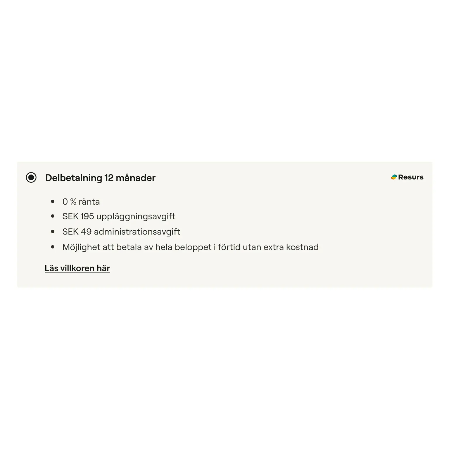 Delbetalning 12 manader
