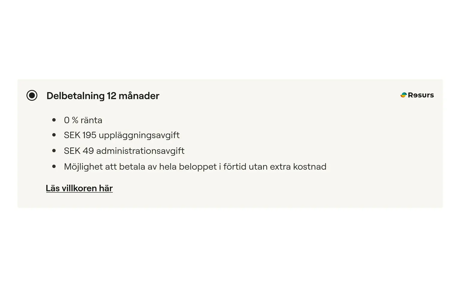 Delbetalning 12 manader